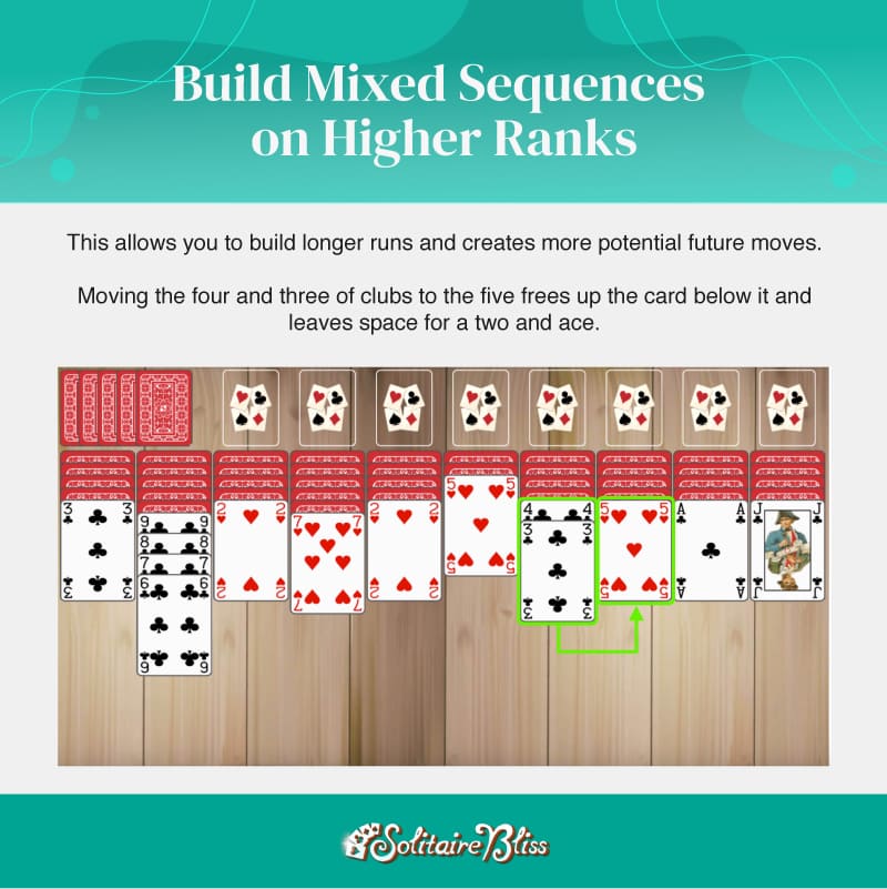 spider solitaire strategy - build mixed sequences of higher ranks
