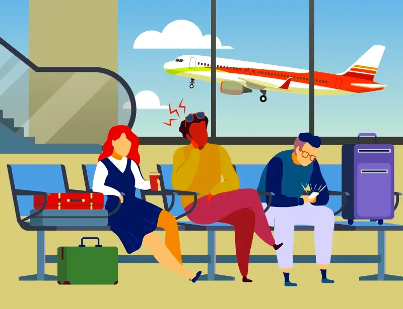 An illustration of people sitting in the waiting room at a doctor’s office