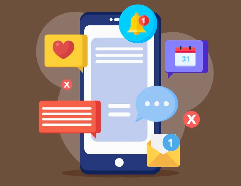 An illustration of a phone with several notifications