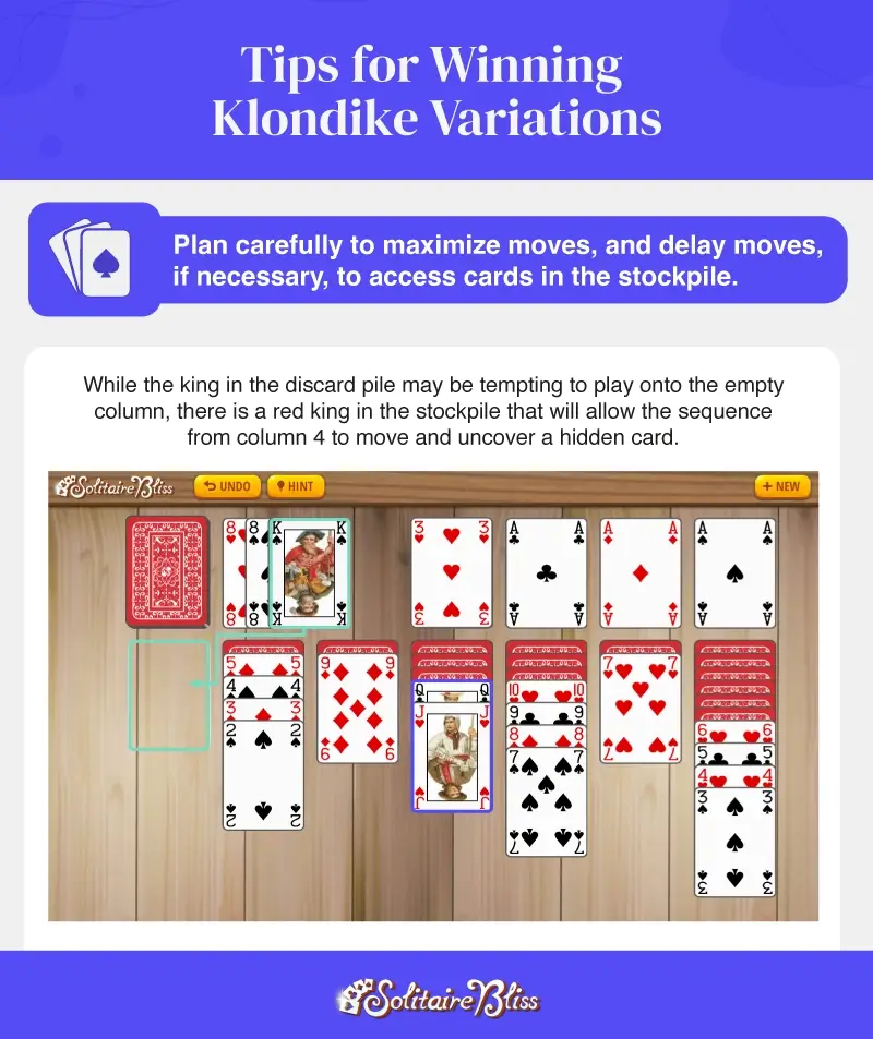 tips for winning klondike solitaire variations