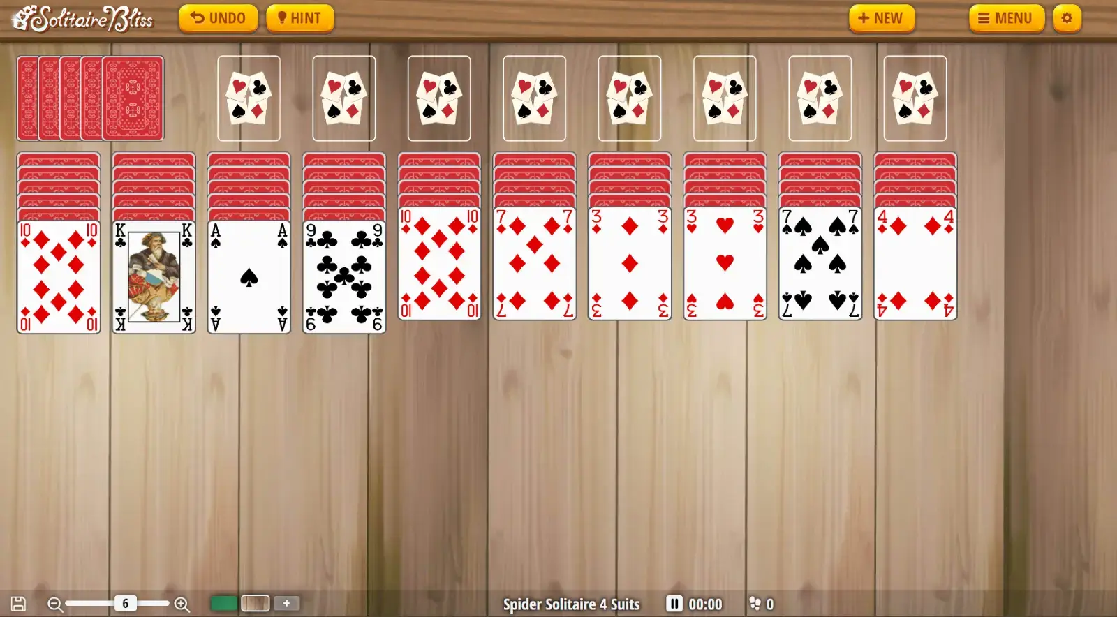 spider solitaire 4 suits tableau layout